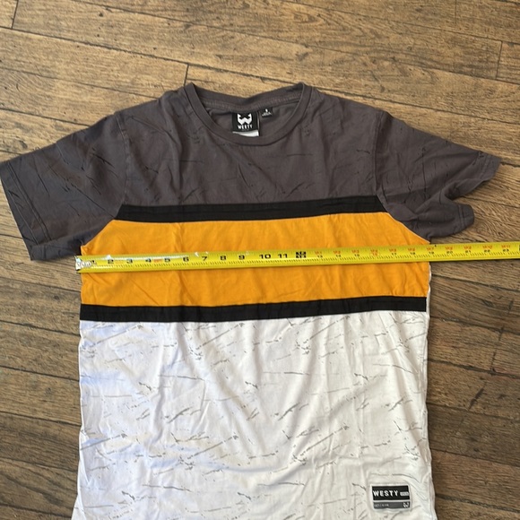 WESTY MFG CO. Rad grey golden yellow and white t shirt 80s 90s style - Picture 5 of 6